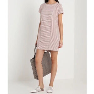 Madewell Linen Blend Stripe Play Button Back Tee Dress Size XS
